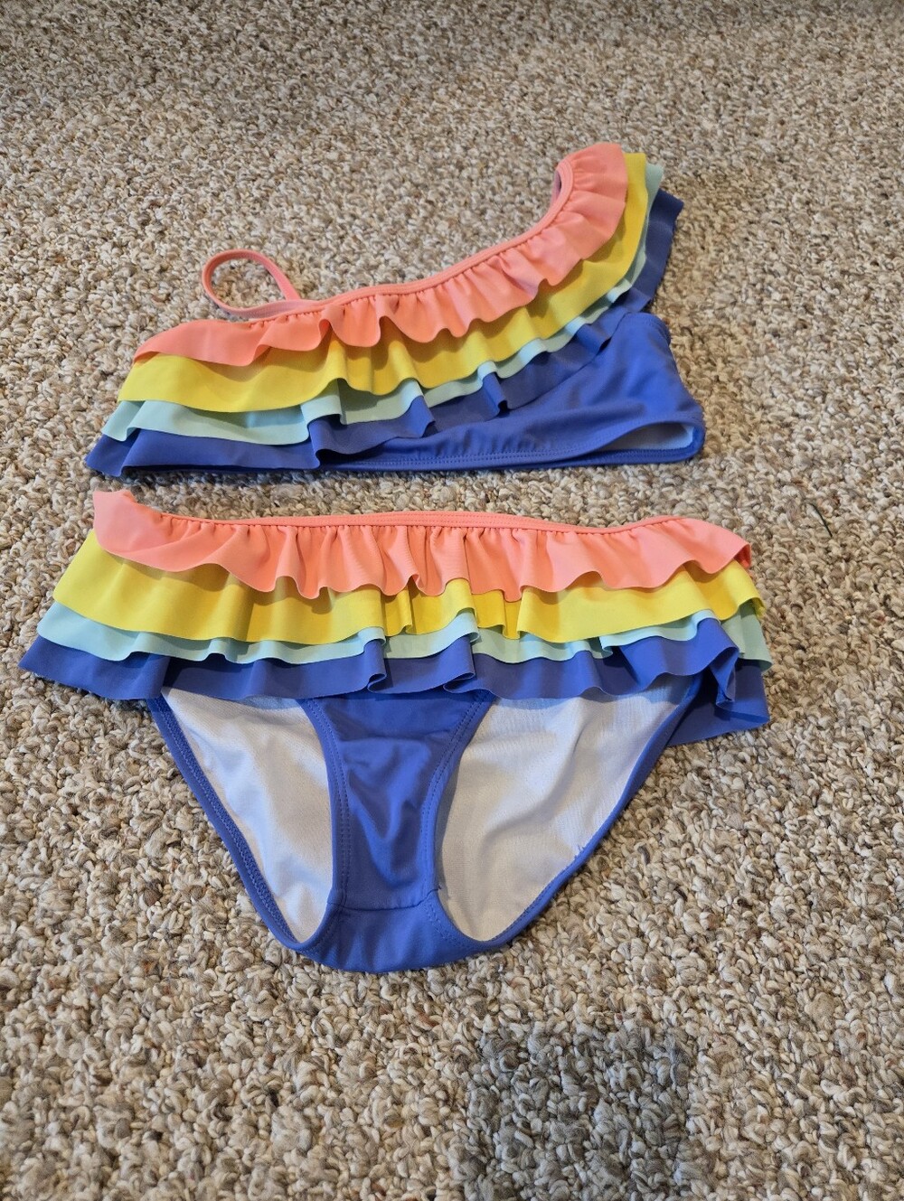 Janie And Jack Girls Ruffle Two-Piece Bikini with Rainbow Stripes